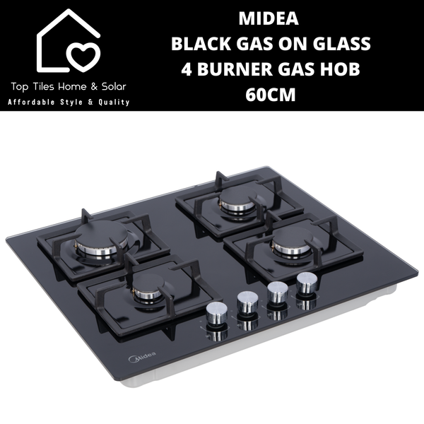 Midea Black Gas on Glass 4 Burner Gas Hob - 60cm