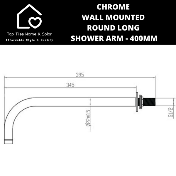 Chrome Wall Mounted Round Long Shower Arm - 400mm