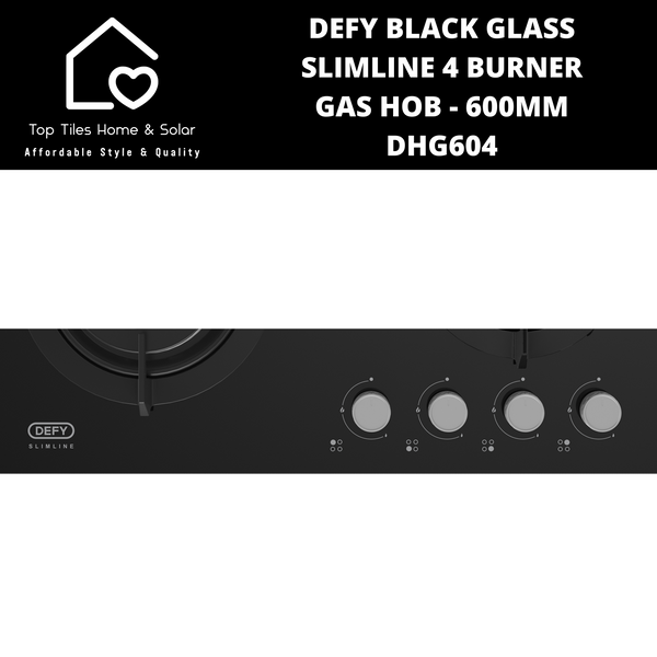 Defy Black Glass Slimline 4 Burner Gas Hob - 600mm DHG604