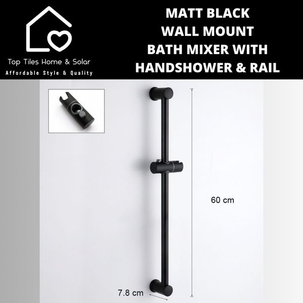 Matt Black Wall Mount Bath Mixer With Handshower & Rail