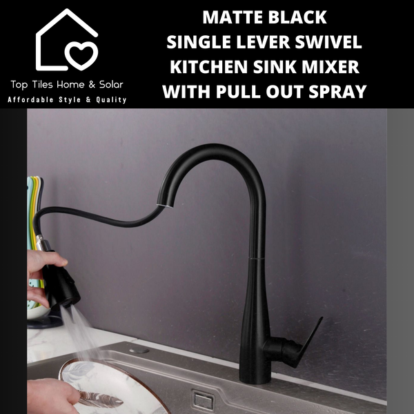 Matte Black Single Lever Swivel Kitchen Sink Mixer with Pull Out Spray