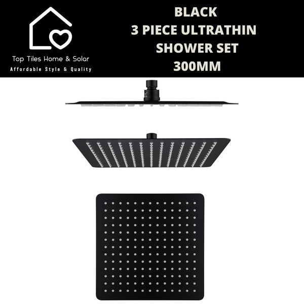 Black 3 Piece Ultrathin Shower Set - 300mm Square