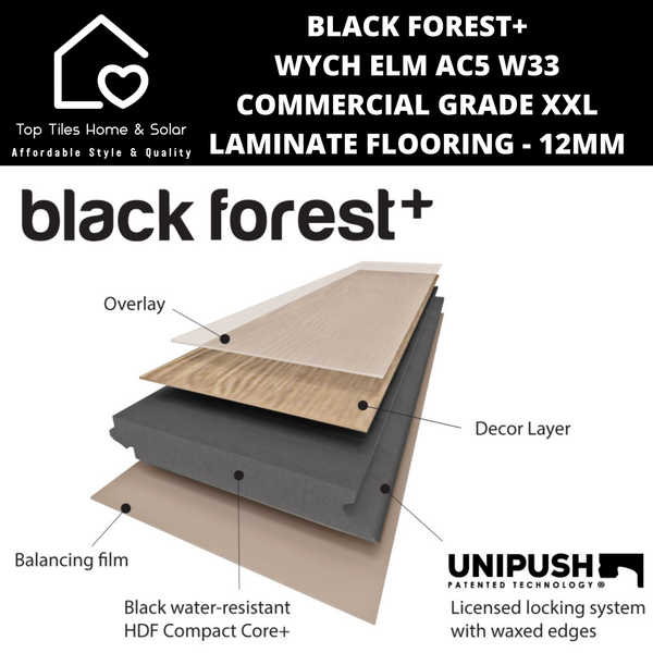 Black Forest+ Wych Elm AC5 W33 Commercial Grade XXL Laminate Flooring - 12mm