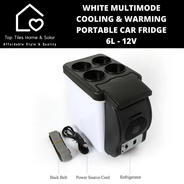 White Multimode Cooling & Warming Portable Car Fridge - 6L - 12V