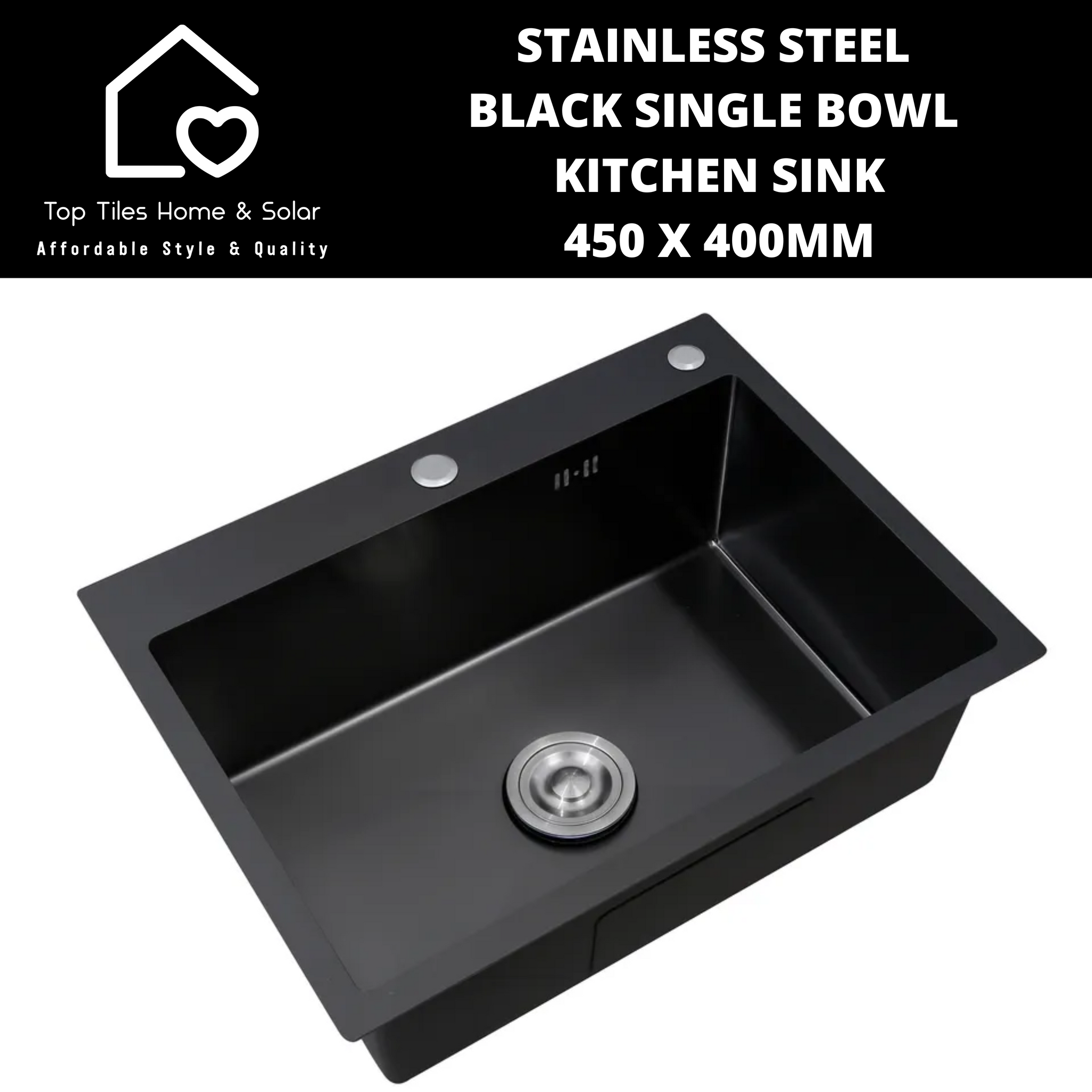 Stainless Steel Black Single Bowl Kitchen Sink - 450 x 400mm