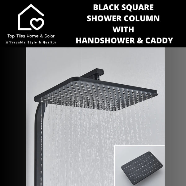 Black Square 3Function Shower Column With Handshower & Caddy