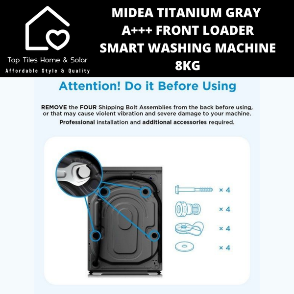 Midea Titanium Gray A+++ Front Loader Smart Washing Machine - 8kg