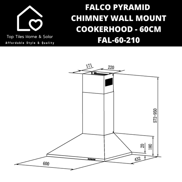 Falco Pyramid Chimney Wall Mount Cookerhood - 60cm FAL-60-210