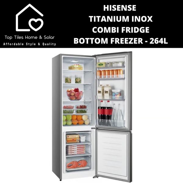 Hisense Titanium Inox Combi Fridge Bottom Freezer - 264L