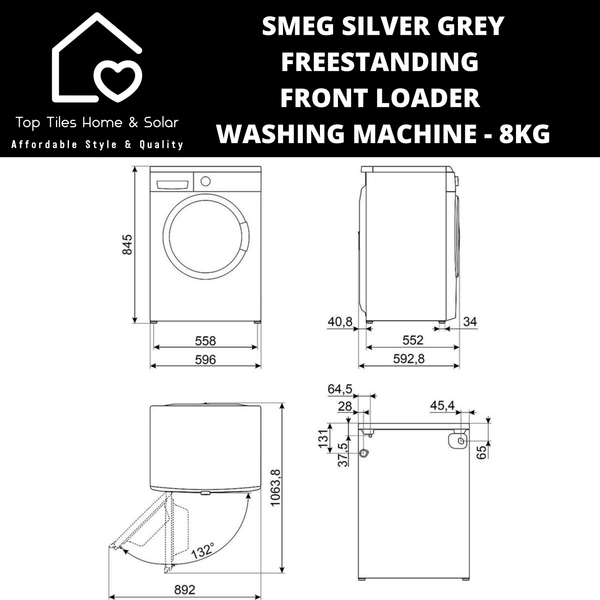 Smeg Silver Grey Freestanding Front Loader Washing Machine - 8kg