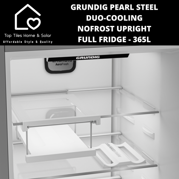 Grundig Pearl Steel Duo-Cooling NoFrost Upright Full Fridge - 365L