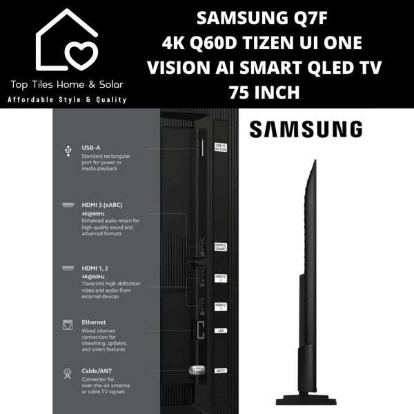Samsung Q7F 4K Q60D Tizen UI ONE VISION AI Smart QLED TV - 75 Inch