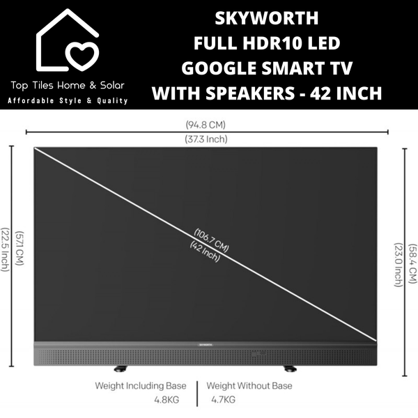 Skyworth Full HDR10 LED Google Smart TV with Speakers - 42 Inch