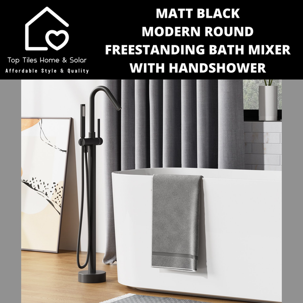 Matt Black Modern Round Freestanding Bath Mixer With Handshower