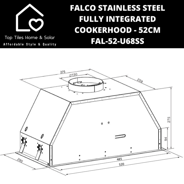 Falco Stainless Steel Fully Integrated Cookerhood - 52cm FAL-52-U68SS