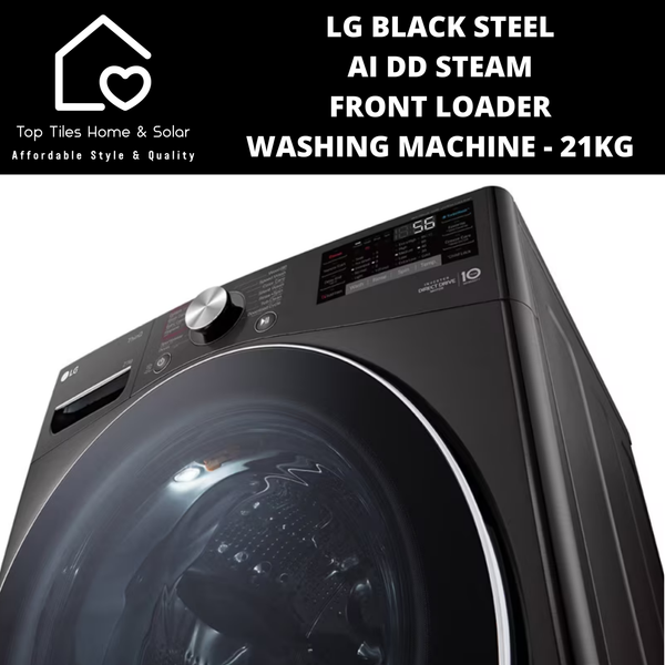 LG Black Steel AI DD Steam Front Loader Washing Machine - 21kg