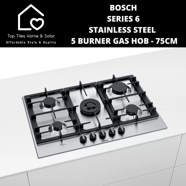 Bosch Series 6 Stainless Steel  5 Burner Gas Hob - 75cm