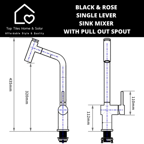 Black & Rose Single Lever Sink Mixer With Pull Out Spout