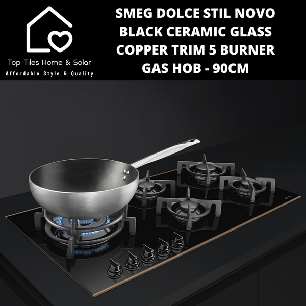 Smeg Dolce Stil Novo Black Ceramic Glass Copper Trim 5 Burner Gas Hob - 90cm