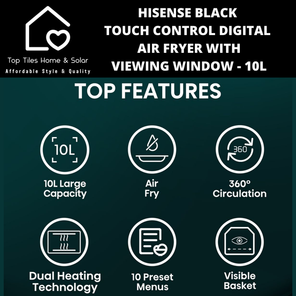 Hisense Black Touch Control Digital Air Fryer with Viewing Window - 10L