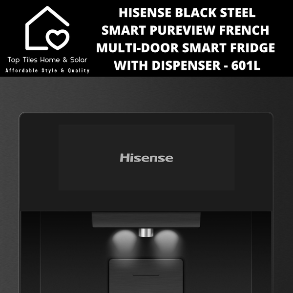 Hisense Premium Black Steel PureView French Multi-Door Smart Fridge with Dispenser - 601L
