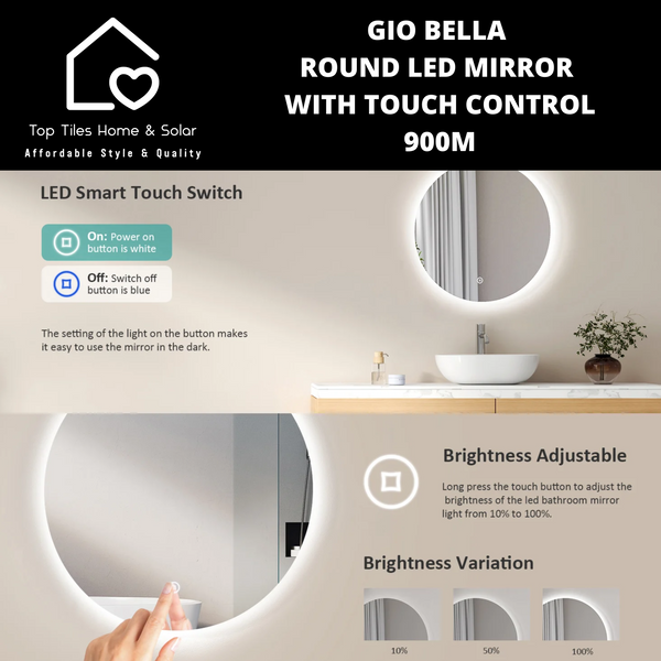 Gio Bella Round LED Mirror with Touch Control - 900mm