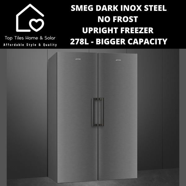 Smeg Dark Inox Steel No Frost Upright Freezer - 278L Bigger Capacity