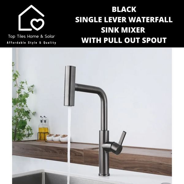 Black Single Lever Waterfall Sink Mixer With Pull Out Spout