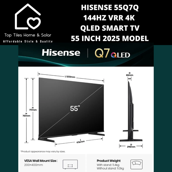 Hisense 55Q7Q 144Hz VRR 4K QLED Smart TV - 55 Inch 2025 Model