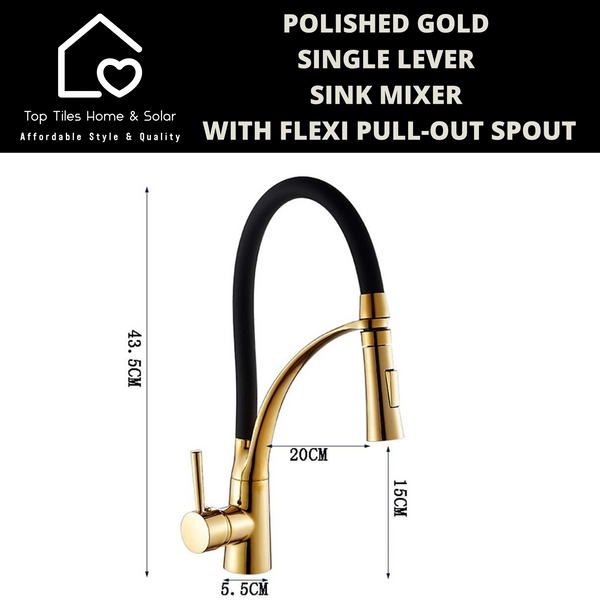 Polished Gold Single Lever Sink Mixer With Flexi Pull-Out Spout