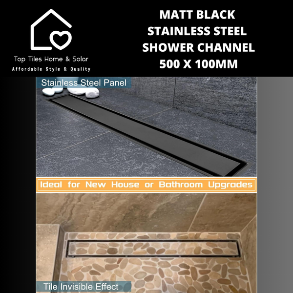 Matt Black Stainless Steel Shower Channel - 500 x 100mm