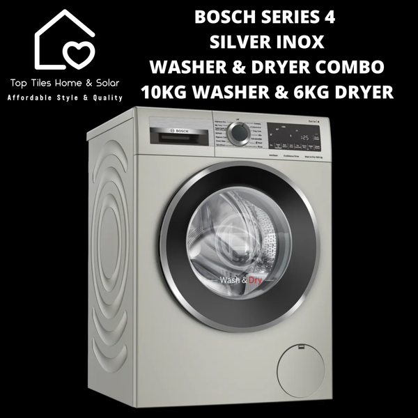 Bosch Series 4 - Silver Inox Washer & Dryer Combo -  10kg Washer & 6kg Dryer