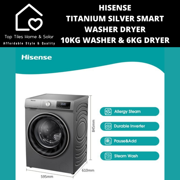 Hisense Titanium Silver Smart Washer Dryer - 10kg Washer & 6kg Dryer