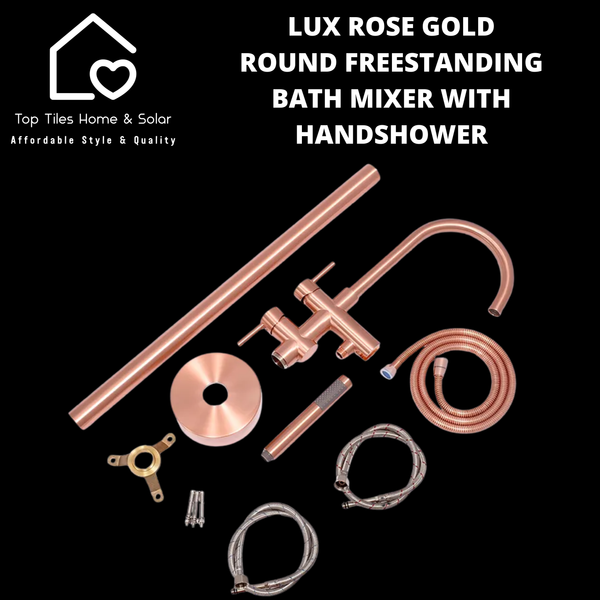 Lux Rose Gold Round Freestanding Bath Mixer With Handshower