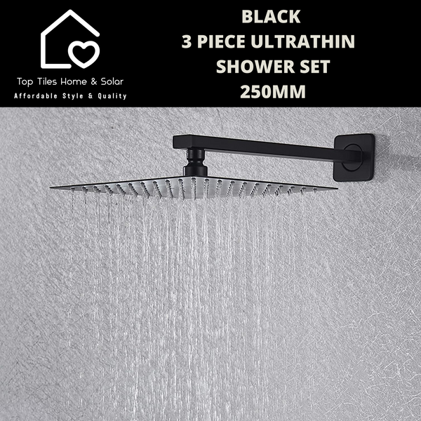 Black 3 Piece Ultrathin Shower Set - 250mm Square