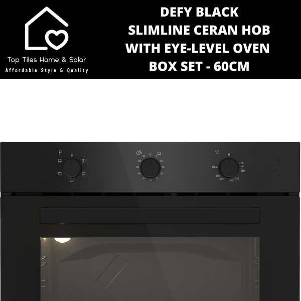 Defy Black Slimline Ceran Hob + Eye-Level Oven Box Set - 60cm
