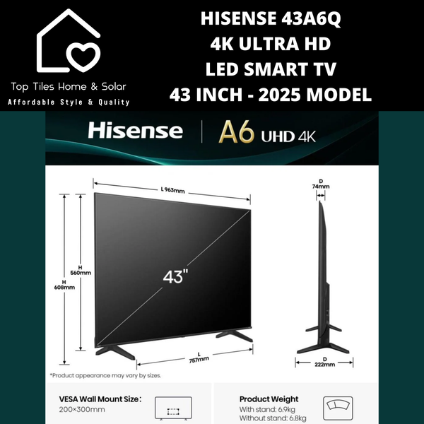 Hisense 43A6Q 4K UHD LED Smart TV - 43 Inch 2025 MODEL