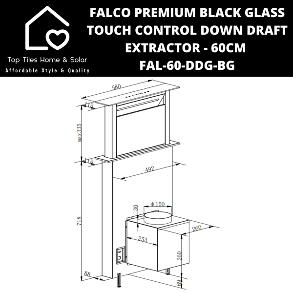 Falco Premium Black Glass Touch Control Down Draft Extractor - 60cm FAL-60-DDG-BG