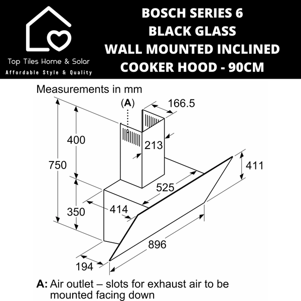 Bosch Series 6 - Black Glass Wall Mounted Inclined Cooker Hood - 90cm