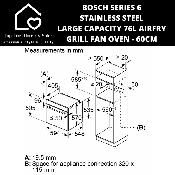 Bosch Series 6 Stainless Steel - Large Airfry Grill Oven with Fan 76L - 60cm