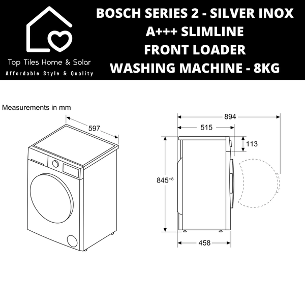 Bosch Series 2 - Silver Inox A+++ Slimline Front Loader Washing Machine - 8kg