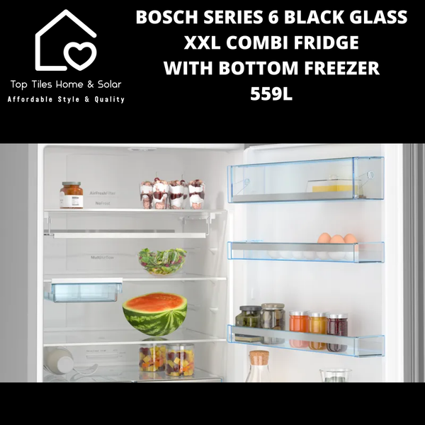 Bosch Series 6 - Black Glass XXL Combi Fridge With Bottom Freezer - 559L