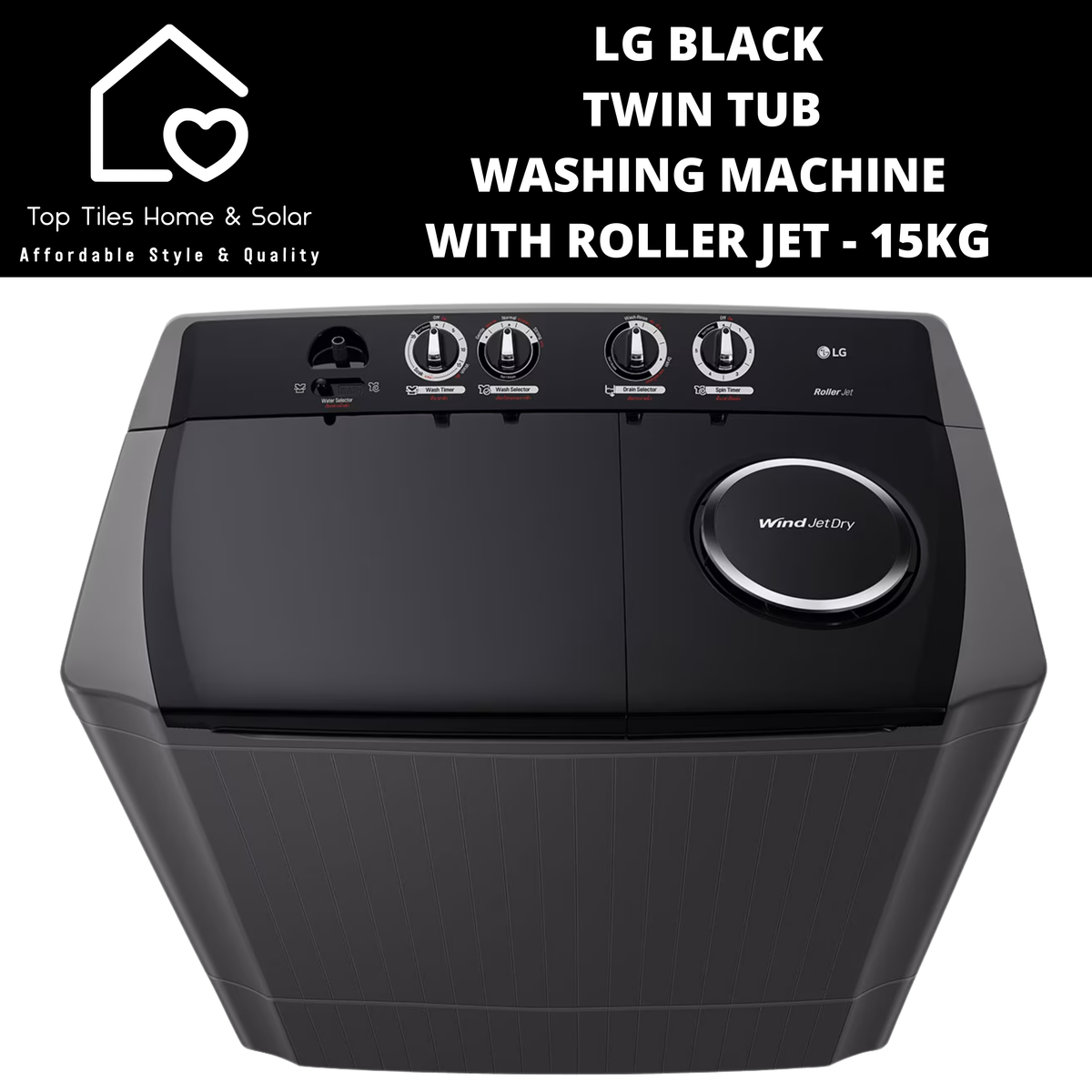 Lavadora LG doble tina 15 kg negra — imagen de referencia