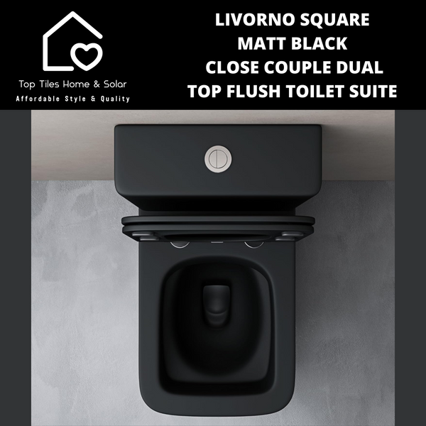 Livorno Square Matt Black Close Couple Dual Top Flush Toilet Suite