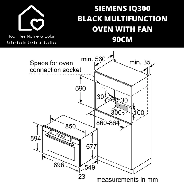 Siemens iQ300 - Black Multifunction Oven with Fan - 90cm