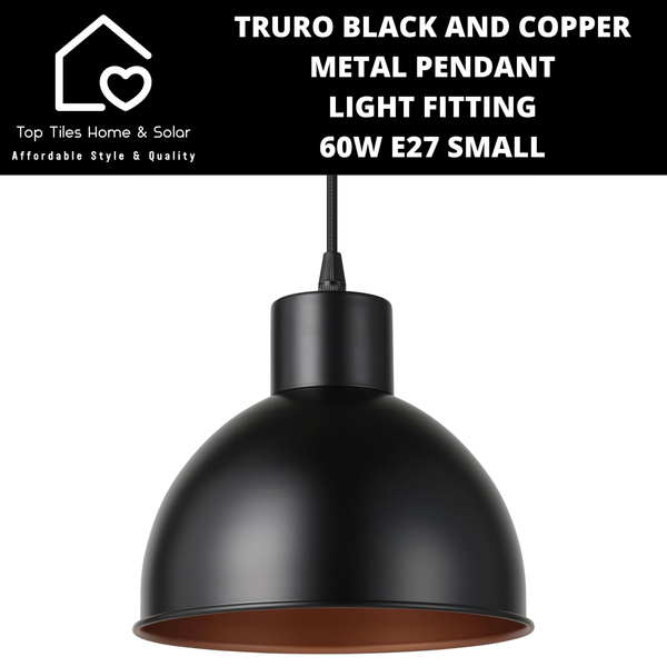 Truro Black and Copper Metal Pendant Light Fitting - 60W E27 Small