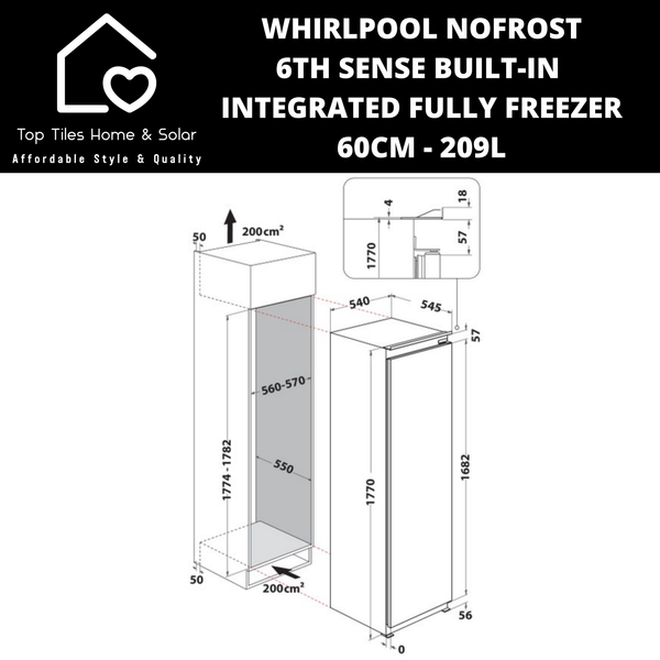 Whirlpool NoFrost 6th Sense Built-in Integrated Fridge Freezer 60cm - 209L