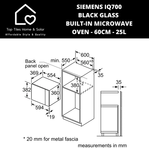 Siemens iQ700 - Black Glass Built-in Microwave Oven - 60cm - 25L
