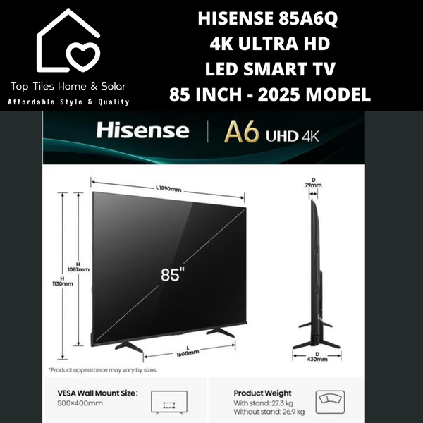 Hisense 85A6Q 4K UHD LED Smart TV - 85 Inch 2025 MODEL