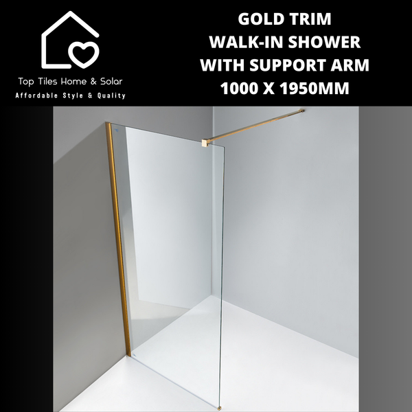 Gold Trim Walk-in Shower with Support Arm - 1000 x 1950mm